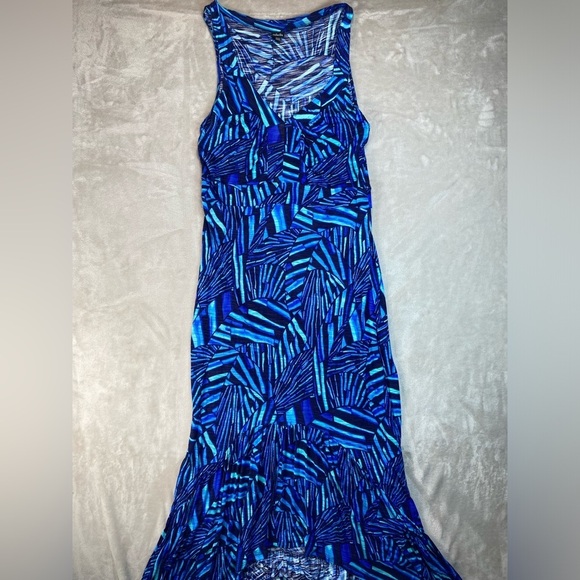 Rafaella Woman’s XL Maxi Dress Blue, Green & Black Tropical Print High Low - Picture 1 of 9